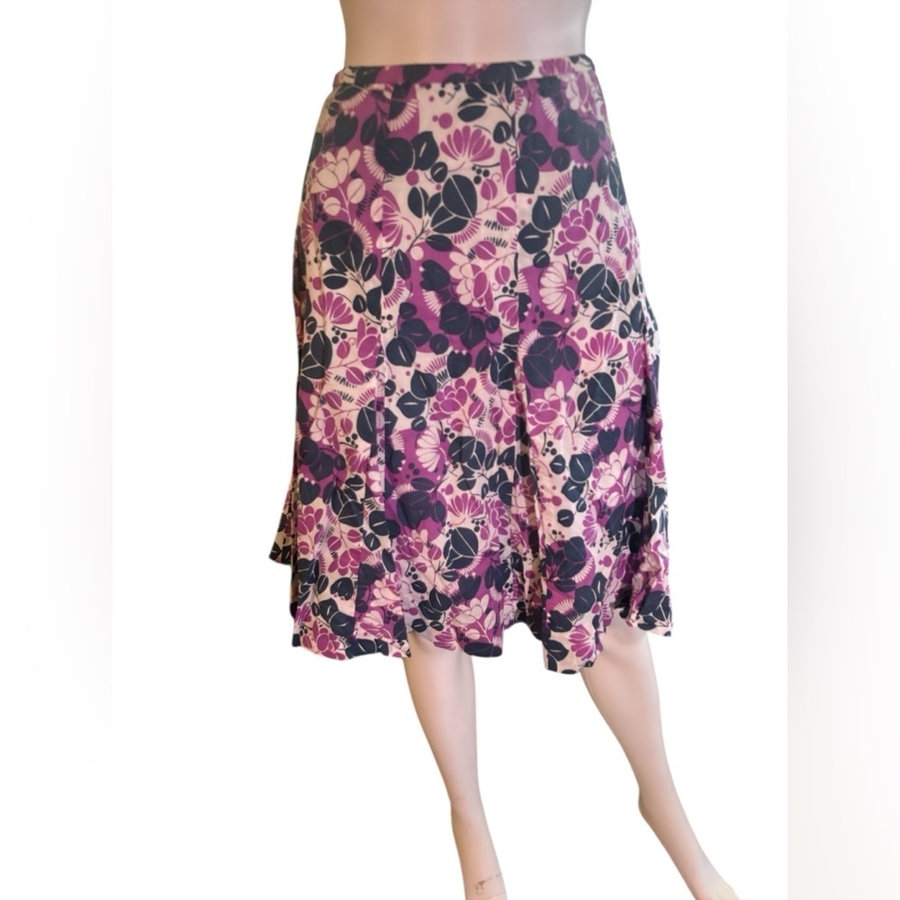 Garnet Hill women's fit & flare floral cotton blue purple skirt size 10/M